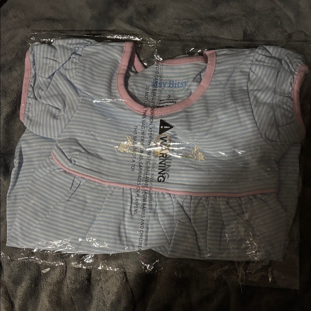 Charming Blue and Pink Striped Kids Casual Dress with Easter design